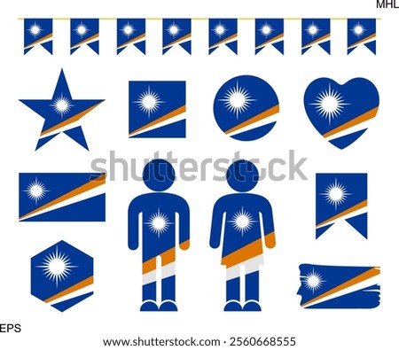 Marshall Islands flag set. Isolated Marshall Islands flag on white background