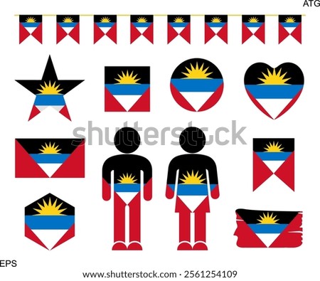 Antigua and Barbuda flag set. Isolated Antigua and Barbuda flag on white background