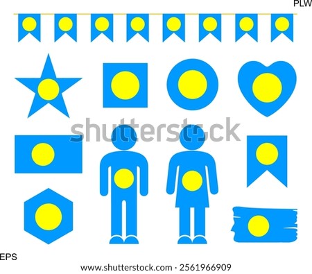 Palau flag set. Isolated Palau flag on white background