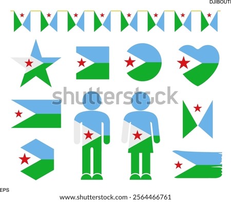 Djibouti flag set. Isolated Djibouti flag on white background