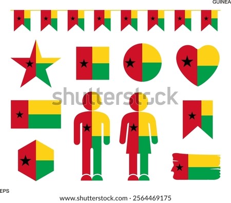 Guinea Bissau flag set. Isolated Guinea Bissau flag on white background