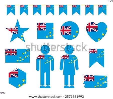 Tuvalu flag set. Isolated Tuvalu flag on white background