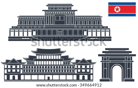 North Korea buildings. Abstract buildings on white background