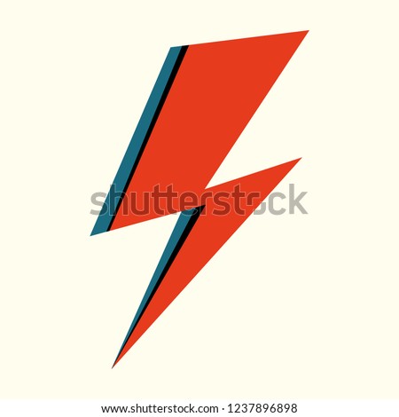 David Bowie Ziggy Stardust red flash. Hand drawn vector illustration of isolated lightning for logo, poster, postcard, clothing print, flyer. Retro sign isolated red thunderbolt on light background.