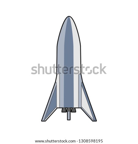 SpaceX rocket BFR Starship version 2019. Isolated vector retro style illustration. Elon Musk rocket BFR Starship. Vector cartoon SpaceX Big Falcon Rocket spaceship: icon, logo, web, postcard, poster.