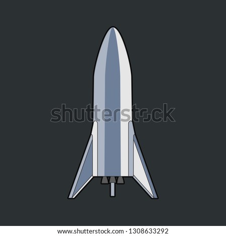 SpaceX rocket BFR Starship version 2019. Isolated vector retro style illustration. Elon Musk rocket BFR Starship. Vector cartoon SpaceX Big Falcon Rocket spaceship: icon, logo, web, postcard, poster.