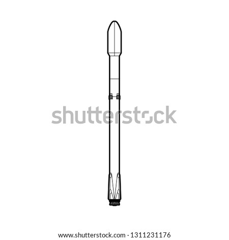 Falcon 9 SpaceX isolated shipped by Elon Musk. Space art, rocket isolated vector retro style illustration for icon, sign, web, postcard, poster. Space ship isolated white. Black white Falcon 9 rocket.