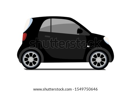 Car sharing logo, vector city micro black car. Eco vehicle cartoon icon isolated on white background. Cartoon vector illustration with urban ecological transport. Cute vector smart car illustration.