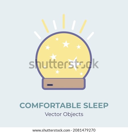 Child night light vector isolated. Comfortable sleep illustration item cute nightlight vector, good sleep. Good night concept cartoon retro sphere lamp with stars against sleep disorder insomnia