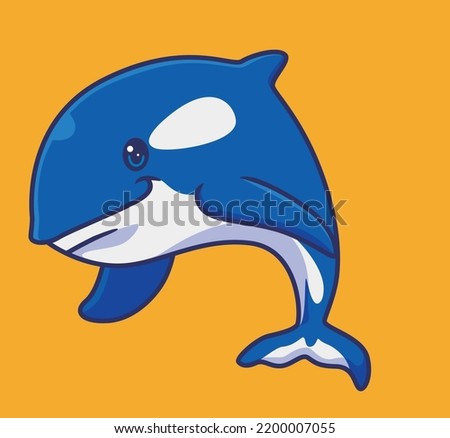 cute orca whale swim. isolated cartoon animal illustration. Flat Style Sticker Icon Design Premium Logo vector. Mascot Character