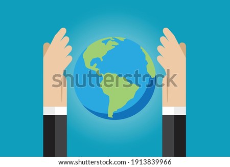 Embraces and cares for the world, Vector illustration in flat style