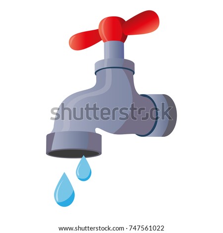 Water tap with falling drop. Isolated on white background. Classical old valve.