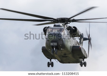 BERLIN - SEP 11: Military helicopter Sikorsky CH-53 GA shown at ILA Berlin Air Show 2012 on September 11, 2012, Berlin, Germany.