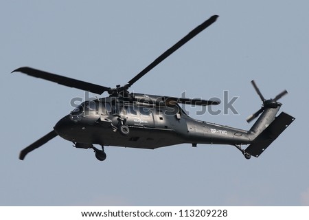 BERLIN - SEP 11: Military helicopter Sikorsky Blackhawk S-70i shown at ILA Berlin Air Show 2012 on September 11, 2012, Berlin, Germany.