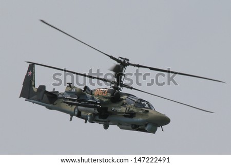 PARIS - JUN 17: Kamov Ka-52 Hokum B attack helicopter shown at 50th Paris Air Show on June 17, 2013, Paris, France.