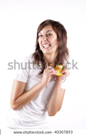 Crazy Girl With A Water Duck Toy Having A Creepy Smile