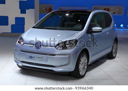 FRANKFURT - SEPT 13: Electronic car Volkswagen e-up! shown at the 64th IAA (Internationale Automobil Ausstellung) on September 13, 2011 in Frankfurt, Germany.