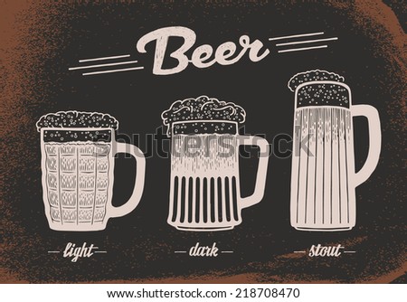Beer set. Vintage sketch. Vector old paper texture food and drink.