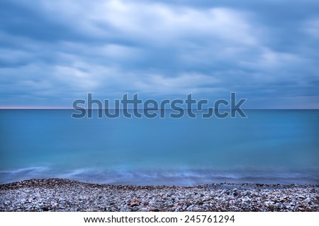 Montenegro coast of the Adriatic sea before the storm at the sunset in winter