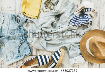 Similar – Image, Stock Photo Flatlay of blue linen bed cloths and pillow, morning concept