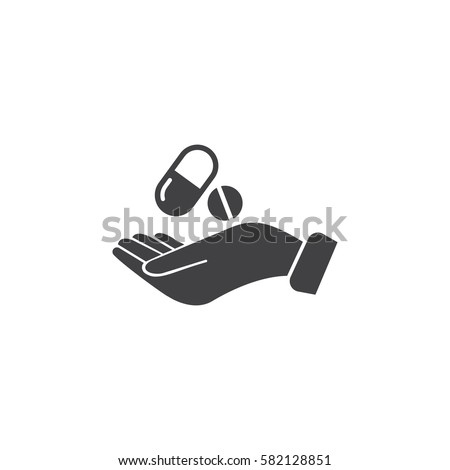 Pill in the hand icon. Health Care Vector illustration