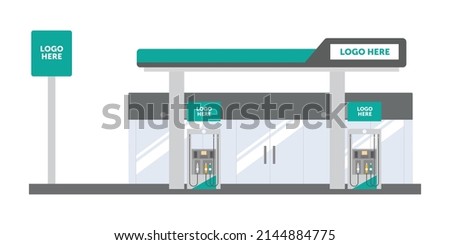Gas petrol station cartoon flat vector illustration, Oil industry petroleum 