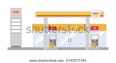 Gas petrol station cartoon flat vector illustration, Oil industry petroleum 