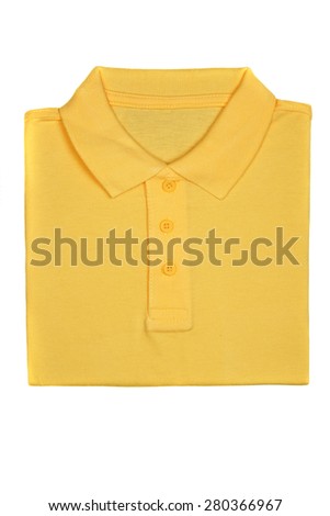 Neatly folded yellow polo shirt isolated on white background