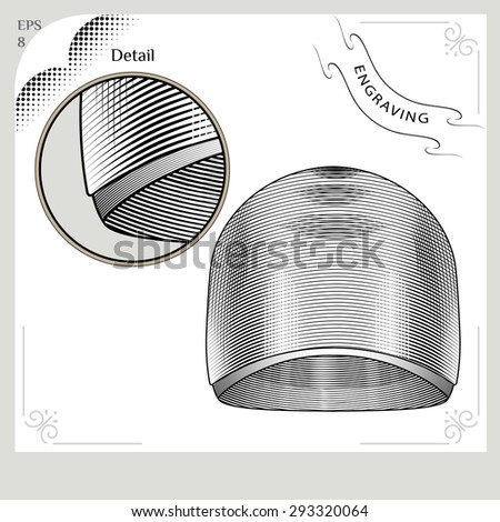 Swim cap. Clothes for swimmers. Sportswear. Water Sports. Accessories for swimming an engraving style. Swimming in the pool