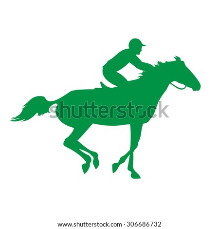 Horse and rider. Racing horse and jockey silhouette. Equestrian sport. Silhouette of racing horse with jockey on isolated background. Derby vector icon. Horse race