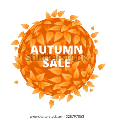 Eco Friendly label. Yellow leaves.  illustration. Orange leaves with sale font. Sale banner with leaves. Sale, Grass, Eco Friendly label. Tourism, cosmetics, discount background