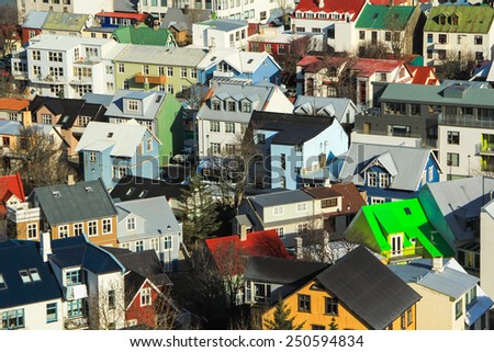 Famous bright colored roofs of Reykjavik city, Iceland - architecture background