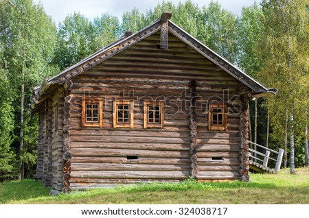Traditional Russian house (izba) at Malye Korely, museum of Russian wooden architecture -  Arkhangelsk, Russia