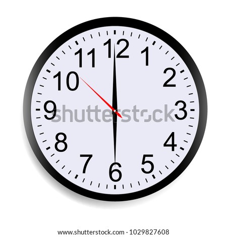 Round clock face showing six o'clock isolated on white background. Vector illustration