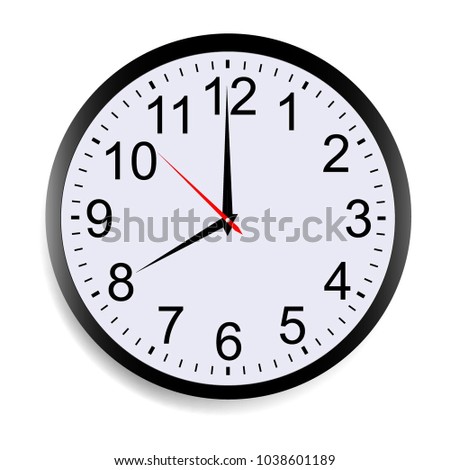 Round clock face showing eight o'clock isolated on white background. Vector illustration
