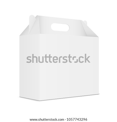 Paper carton box with handle - half side view. Vector illustration