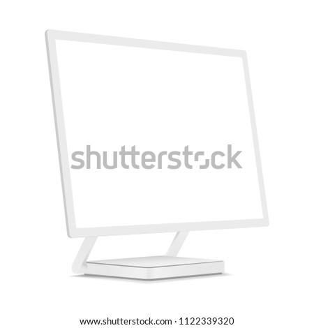 White monitor mock up with perspective 3/4 left view. Vector illustration