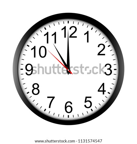 Round wall clock mock up - front view. Eleven o'clock. Vector illustration