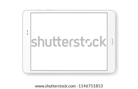 Horizontal tablet computer mock up isolated on white background - front view. Vector illustration