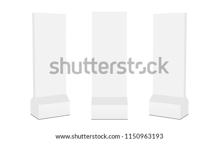 Set of advertising stand banners isolated on white background. Cardboard floor displays. Vector illustration