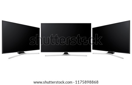 Set of three wide television screens mock up isolated on white background. Vector illustration