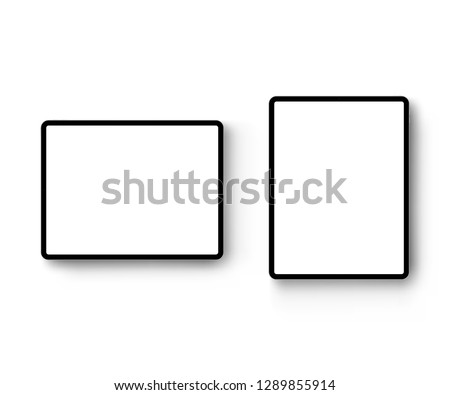 Black tablet computers horizontal and vertical mockup isolated on white background - front view. Vector illustration