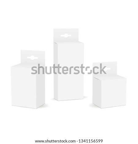 Set of three boxes with euro slot hanger isolated on white background. Vector illustration