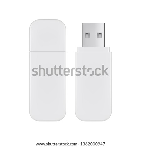 USB flash drive mockup isolated on white background. Vector illustration
