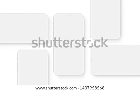 Clay wireframe mobile phones with blank screens. Mockup to showcasing mobile web-site design or screenshots apps. Vector illustration