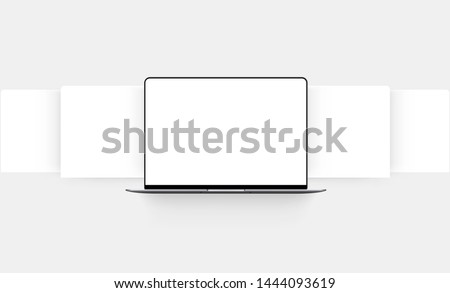 Laptop mockup with blank wireframing pages. Concept for showcasing web-design projects. Vector illustration