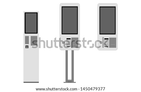 Floor standing and wall self-ordering and self payment kiosks. Vector illustration