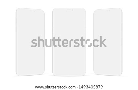 Set of clay mobile phones mockups isolated on white background. Vector illustration