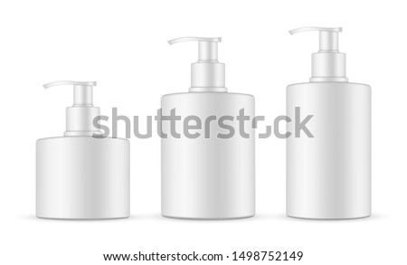 Soap bottles with pump mockup isolated on white background. Vector illustration