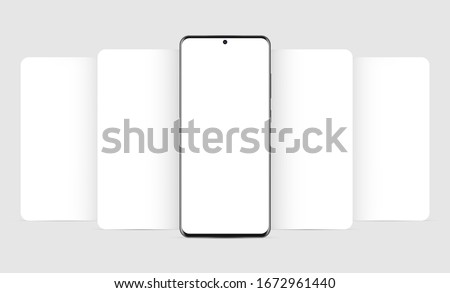 Modern mobile phone mockup with blank app screens. Web design concept for responsive showcase presentation. Vector illustration